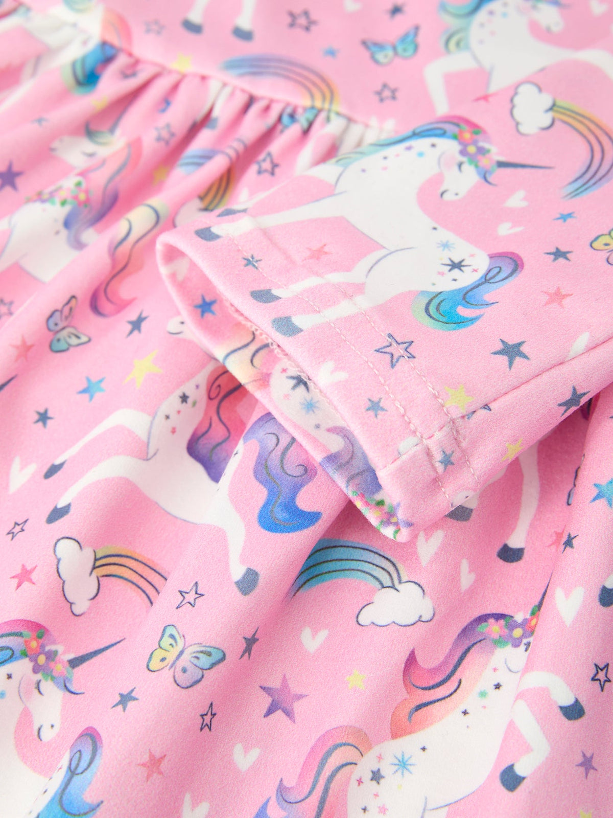 Rylee Faith Designs - Pink Unicorn Girls Pocket Dress Rainbow Star Print - alternate view 5