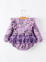 Rylee Faith Designs - Fall Lavender Floral Print Girls Long Sleeve Romper - alternate view 9