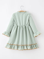Rylee Faith Designs - Fall Plaid Girls Dress Pumpkin Applique Ruffle Button Dress - alternate view 2
