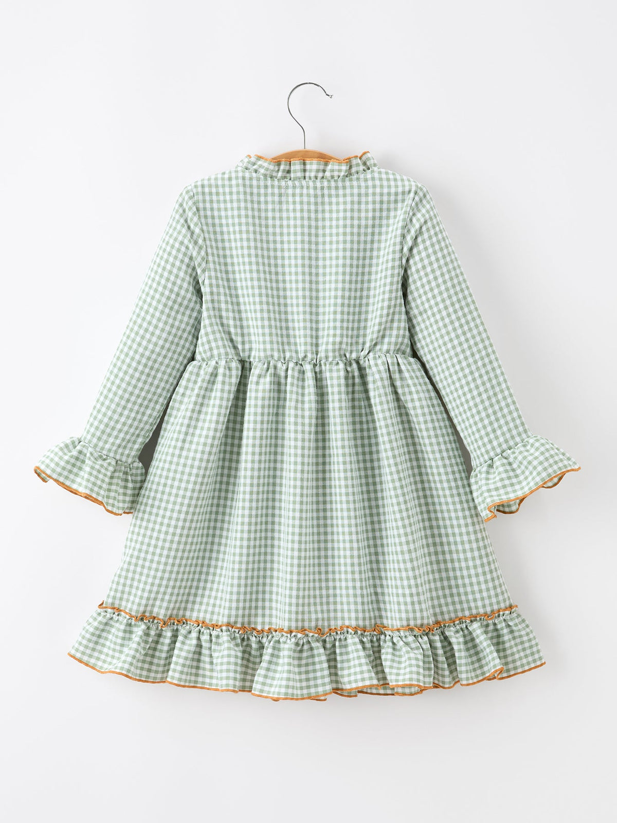 Rylee Faith Designs - Fall Plaid Girls Dress Pumpkin Applique Ruffle Button Dress - alternate view 2