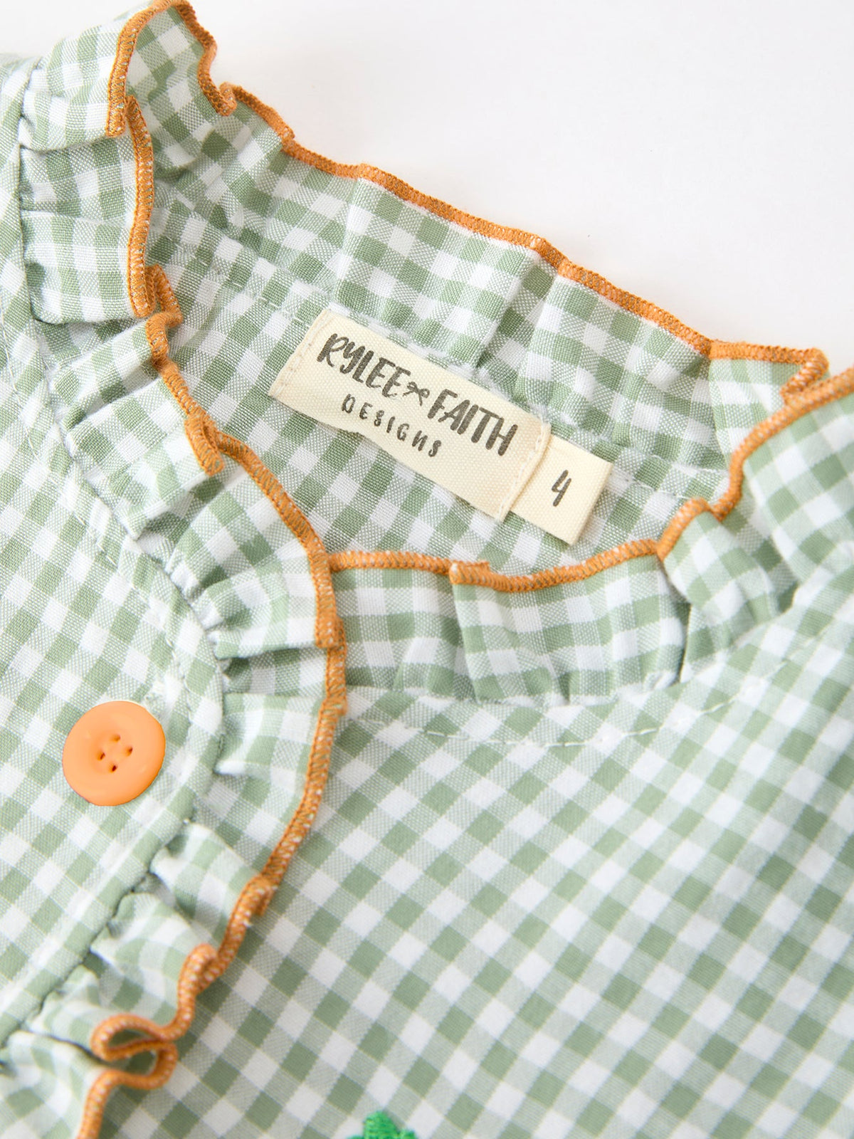 Rylee Faith Designs - Fall Plaid Girls Dress Pumpkin Applique Ruffle Button Dress - alternate view 3