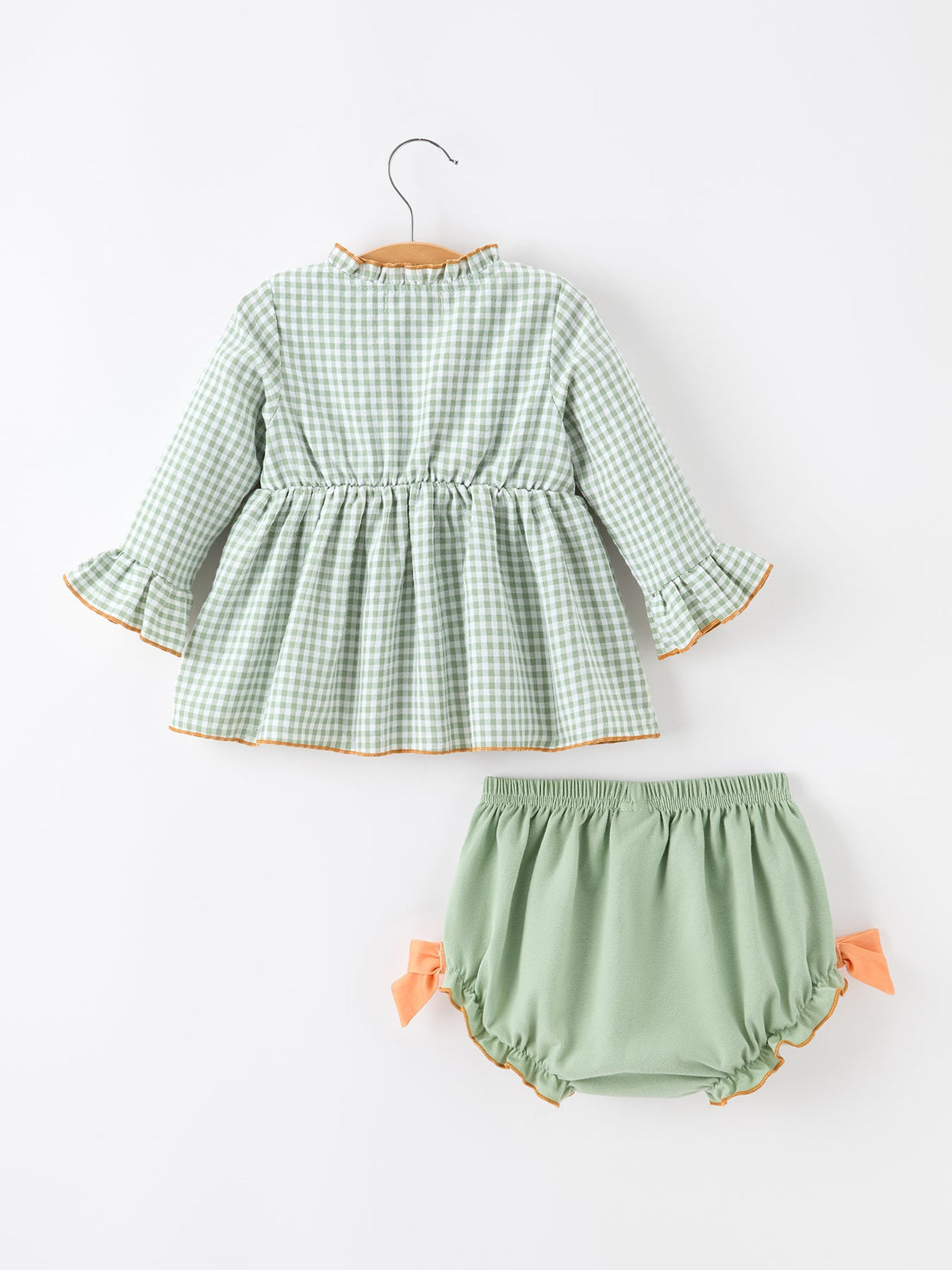 Rylee Faith Designs - Fall Plaid Baby Girl Outfit Set Pumpkin Applique Ruffle Top Bloomer - alternate view 2