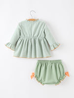 Rylee Faith Designs - Fall Plaid Baby Girl Outfit Set Pumpkin Applique Ruffle Top Bloomer - alternate view 2