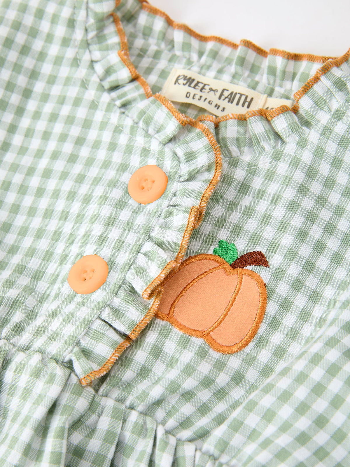Rylee Faith Designs - Fall Plaid Baby Girl Outfit Set Pumpkin Applique Ruffle Top Bloomer - alternate view 3