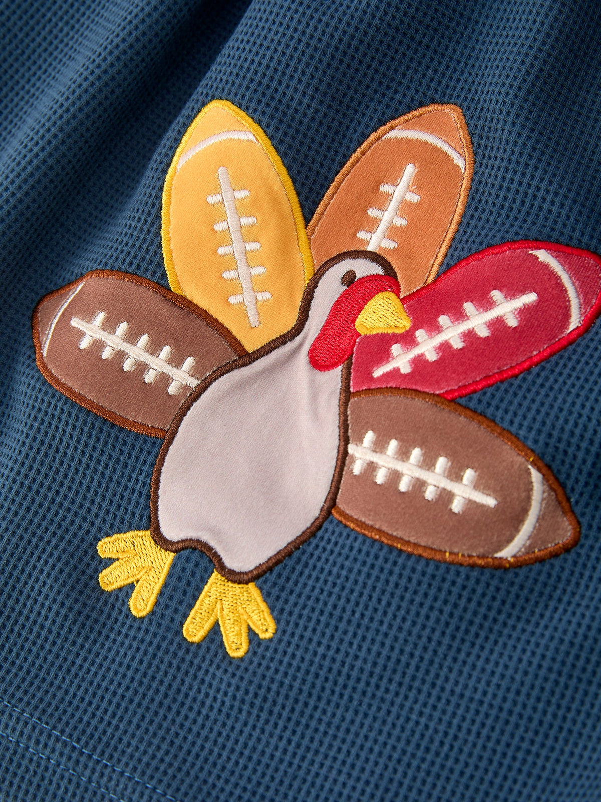 Rylee Faith Designs - Thanksgiving Turkey Applique Girls Outfit Set Navy Top Orange Pants Set - alternate view 4