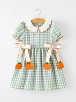 Rylee Faith Designs - Fall Plaid Girls Dress Pumpkin Bow Smocked Peter Pan Collar - alternate view 7