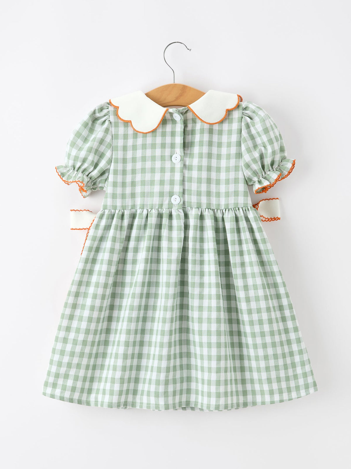 Rylee Faith Designs - Fall Plaid Girls Dress Pumpkin Bow Smocked Peter Pan Collar - alternate view 8