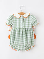 Rylee Faith Designs - Fall Plaid Baby Girl Romper Pumpkin Bow Peter Pan Collar - alternate view 7