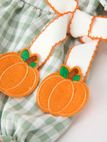Rylee Faith Designs - Fall Plaid Baby Girl Romper Pumpkin Bow Peter Pan Collar - alternate view 9