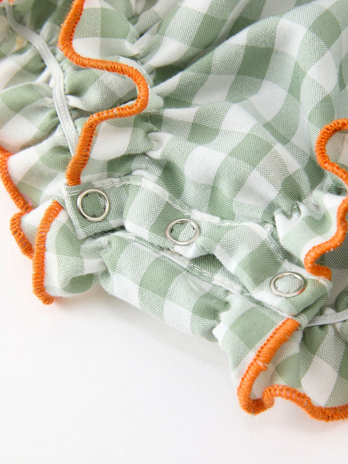 Rylee Faith Designs - Fall Plaid Baby Girl Romper Pumpkin Bow Peter Pan Collar - alternate view 10