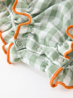 Rylee Faith Designs - Fall Plaid Baby Girl Romper Pumpkin Bow Peter Pan Collar - alternate view 10