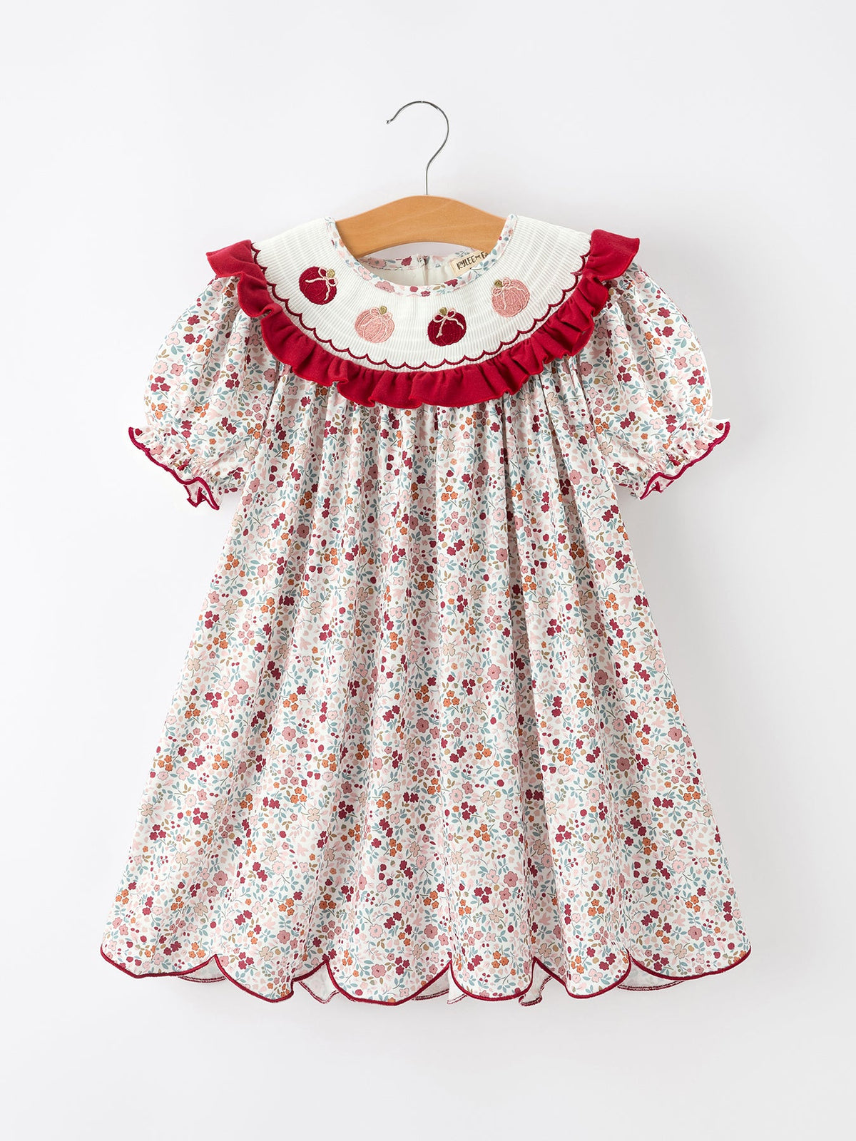 Rylee Faith Designs - Fall Pumpkin Embroidery Girls Dress Floral Ruffle Collar Dress