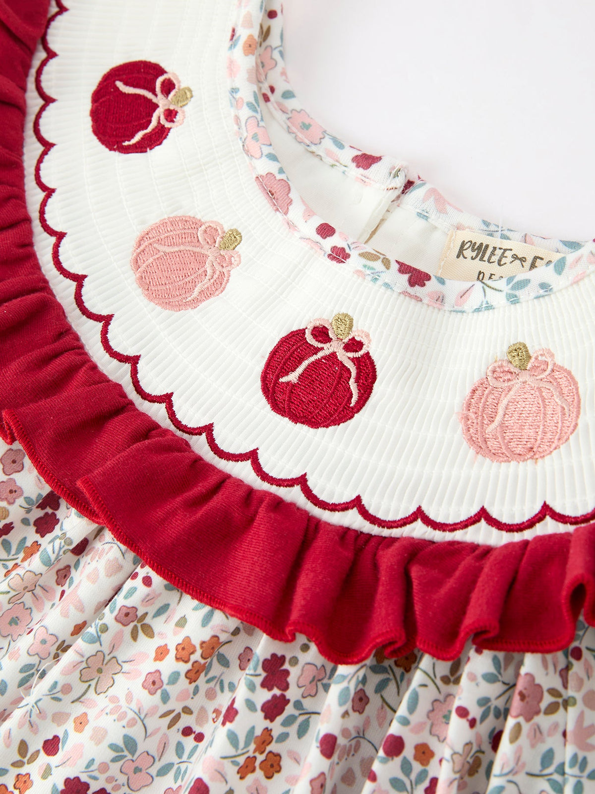 Rylee Faith Designs - Fall Pumpkin Embroidery Girls Dress Floral Ruffle Collar Dress - alternate view 3