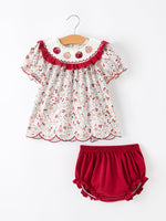 Rylee Faith Designs - Fall Pumpkin Embroidery Baby Girl Outfit Set Red Bloomer Set