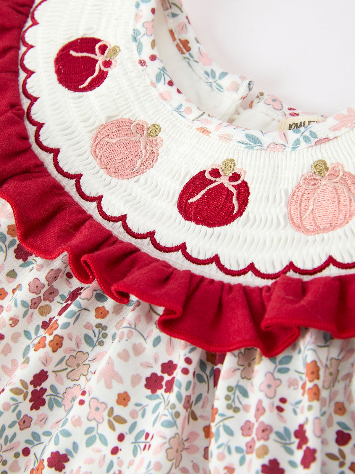 Rylee Faith Designs - Fall Pumpkin Embroidery Baby Girl Outfit Set Red Bloomer Set - alternate view 3