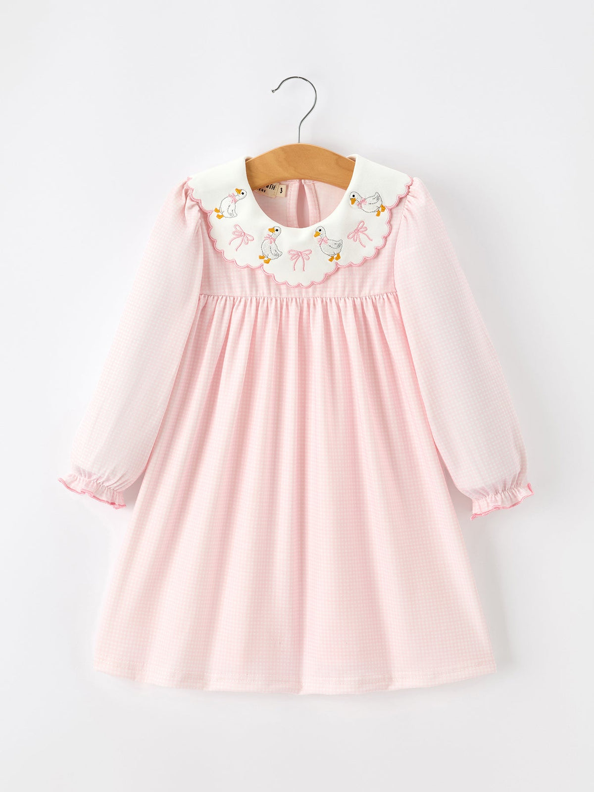 Rylee Faith Designs - Pink Goose Embroidered Baby Girl Dress Peter Pan Collar Bow Dress - alternate view 6