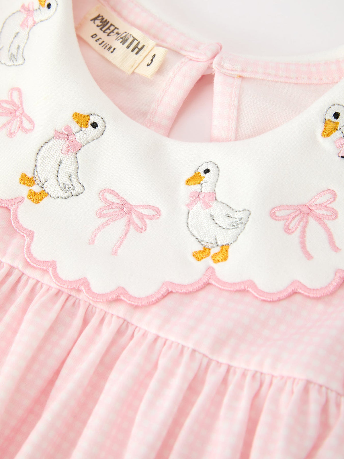 Rylee Faith Designs - Pink Goose Embroidered Baby Girl Dress Peter Pan Collar Bow Dress - alternate view 8