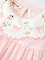 Rylee Faith Designs - Pink Goose Embroidered Baby Girl Dress Peter Pan Collar Bow Dress - alternate view 8