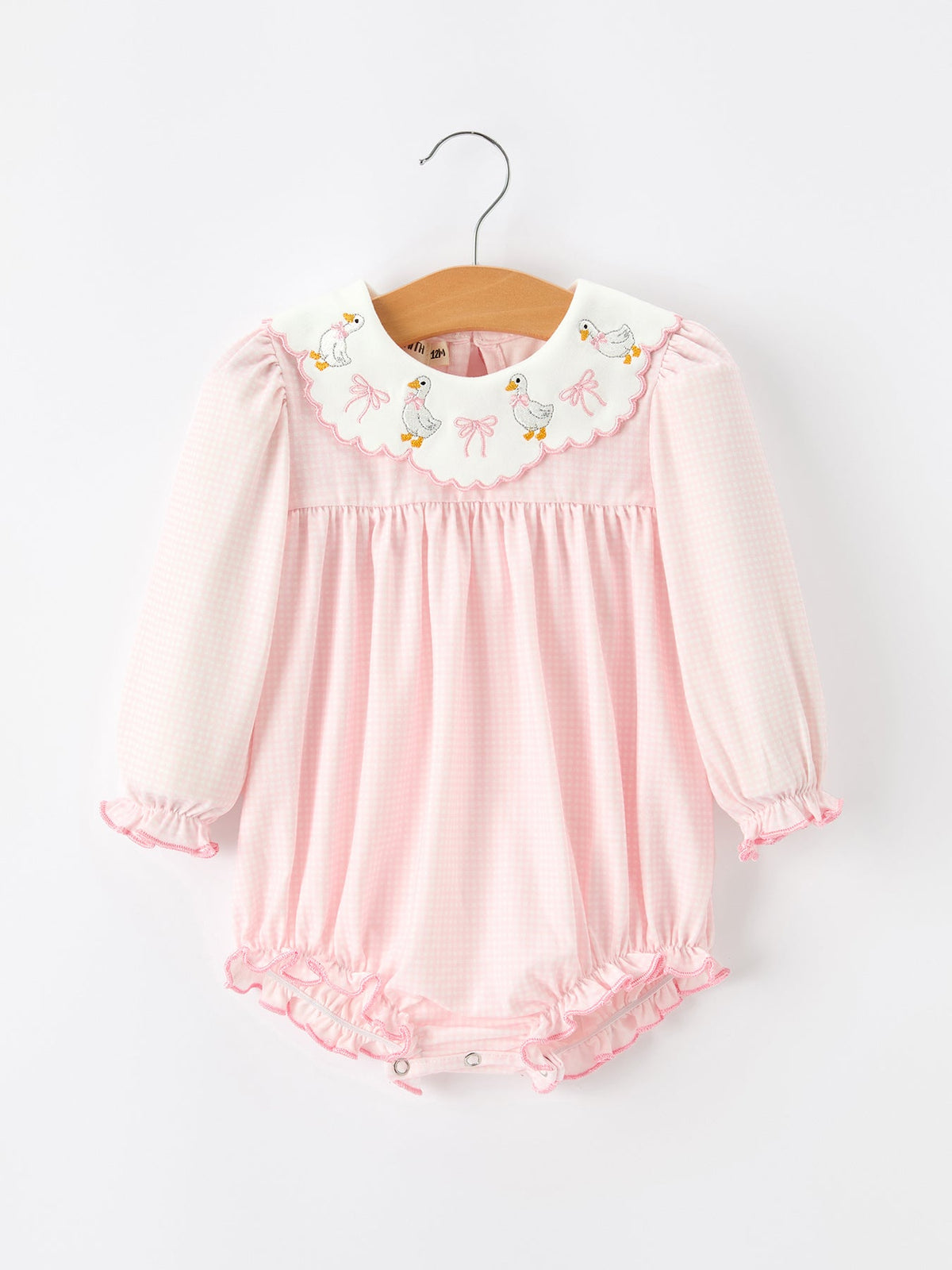Rylee Faith Designs - Pink Goose Embroidered Baby Girl Romper Ruffle Collar - alternate view 6