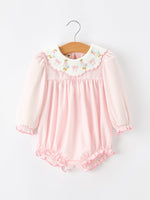 Rylee Faith Designs - Pink Goose Embroidered Baby Girl Romper Ruffle Collar - alternate view 6