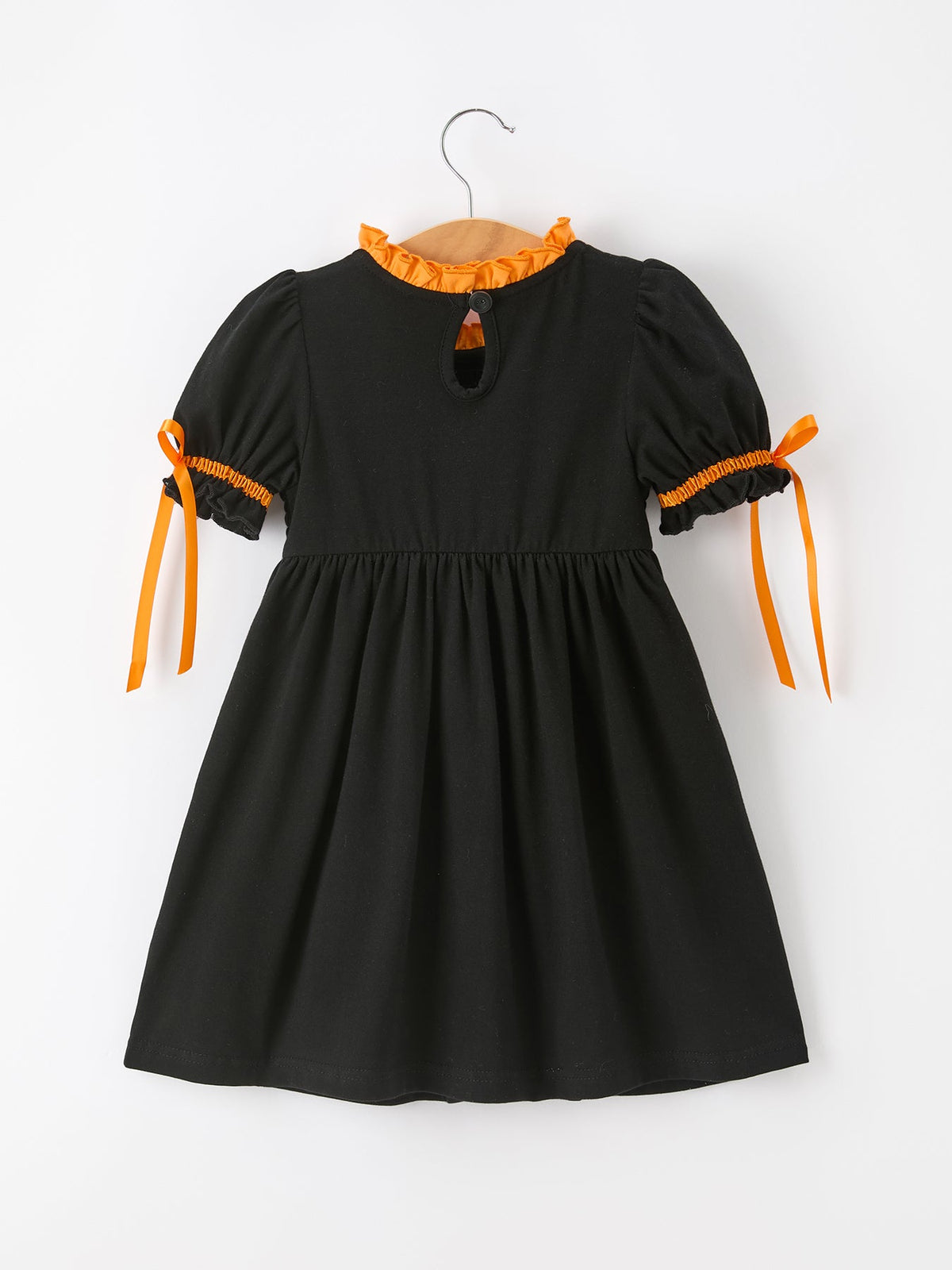Rylee Faith Designs - Girls Halloween Dog Pumpkin Applique Dress Puff Sleeve - alternate view 2