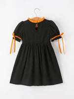 Rylee Faith Designs - Girls Halloween Dog Pumpkin Applique Dress Puff Sleeve - alternate view 2
