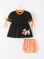 Rylee Faith Designs - Girls Halloween Dog Pumpkin Black Bloomers Set