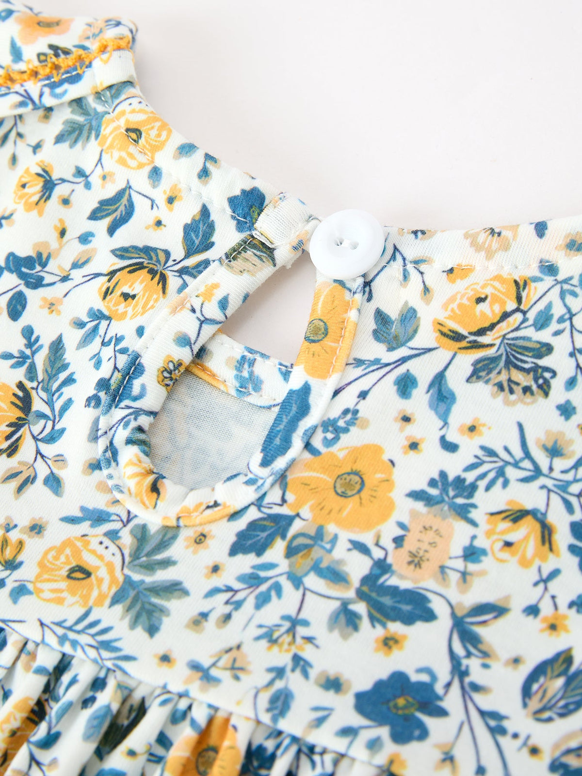 Rylee Faith Designs - Floral Girls Dress Peter Pan Collar Yellow Trim Puff Sleeve Dress - alternate view 4