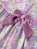 Rylee Faith Designs - Purple Floral Girls Dress Velvet Collar Bow Long Sleeve Dress - alternate view 4
