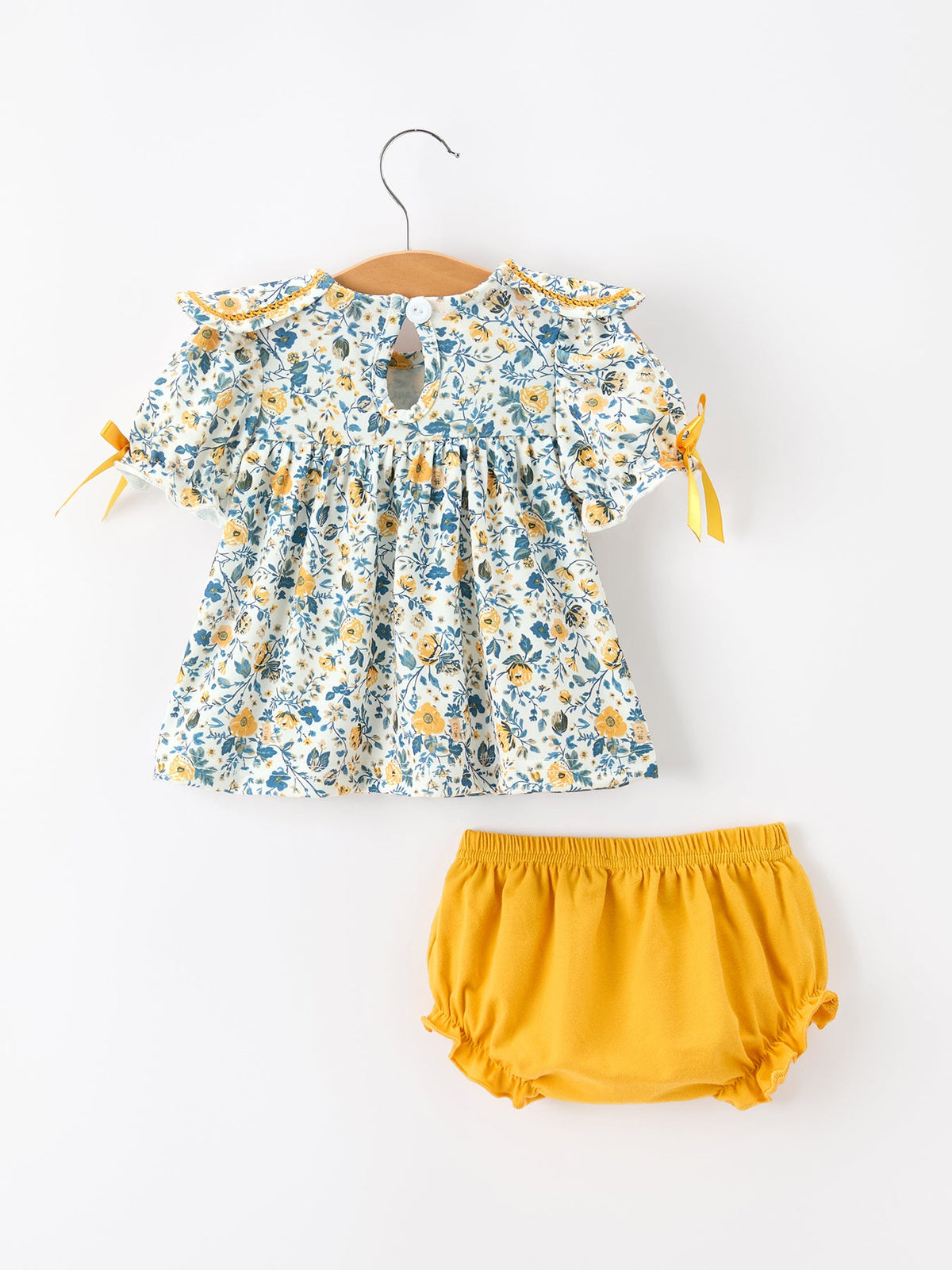 Rylee Faith Designs - Floral Girls Outfit Set Yellow Puff Sleeve Top Bloomers Set - alternate view 2