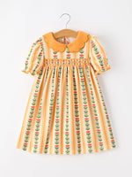 Rylee Faith Designs - Fall Floral Stripe Girls Dress Petals Collar Smocked - alternate view 7