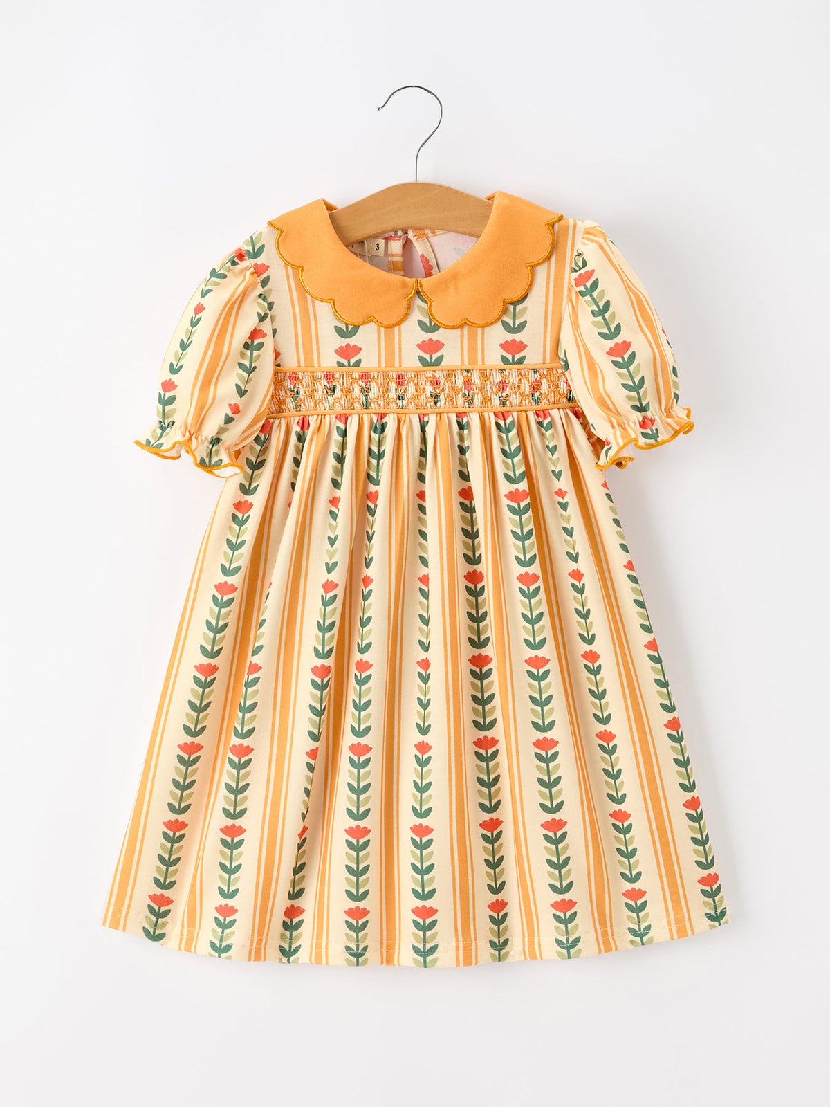 Rylee Faith Designs - Fall Floral Stripe Girls Dress Petals Collar Smocked - alternate view 7