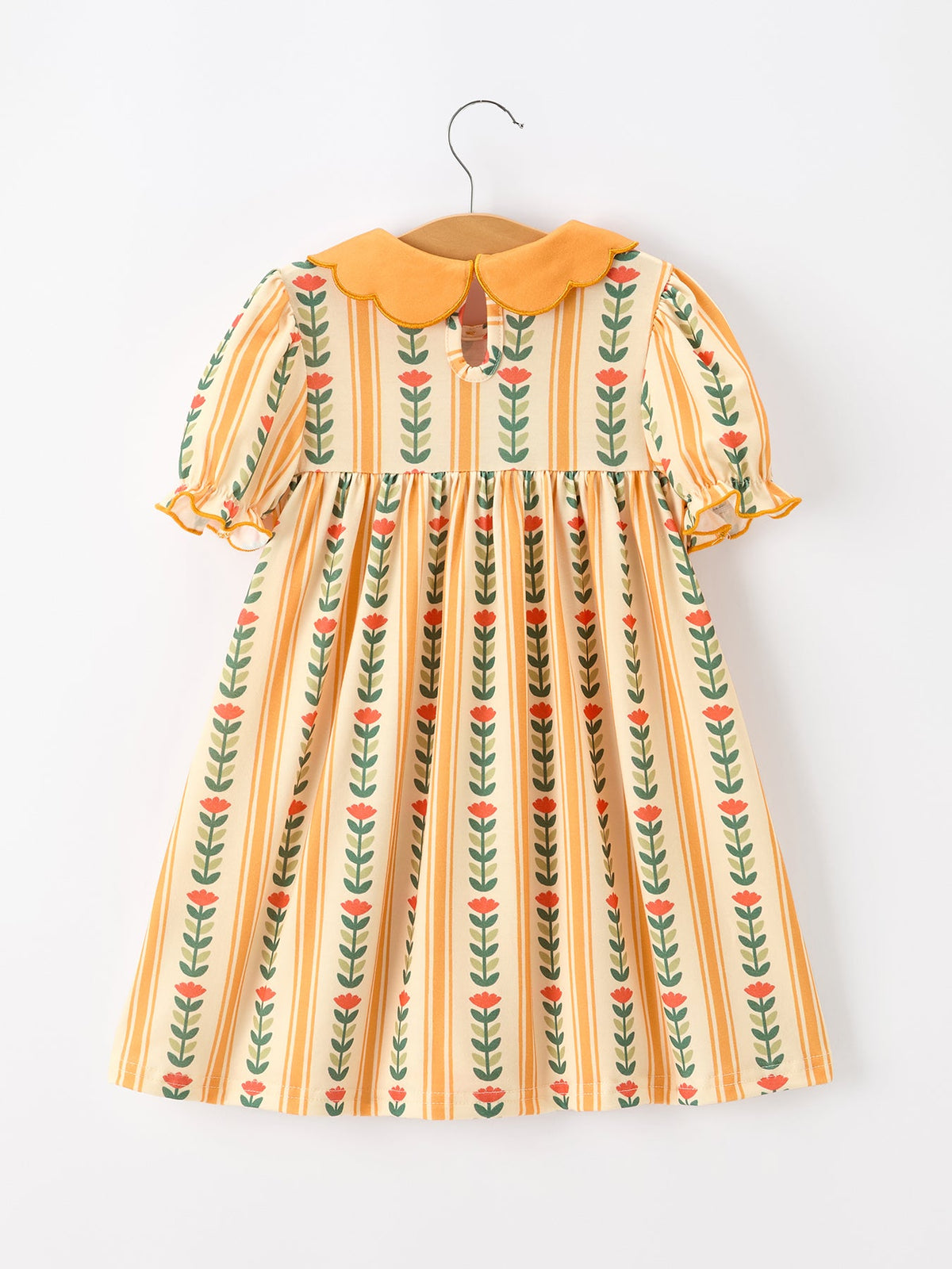 Rylee Faith Designs - Fall Floral Stripe Girls Dress Petals Collar Smocked - alternate view 8