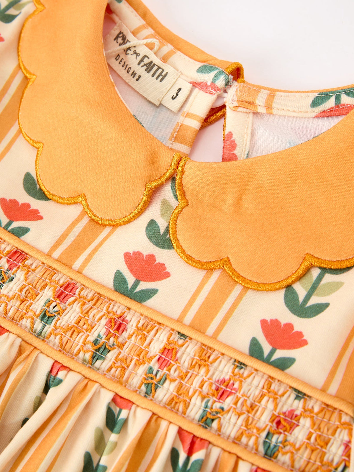 Rylee Faith Designs - Fall Floral Stripe Girls Dress Petals Collar Smocked - alternate view 9