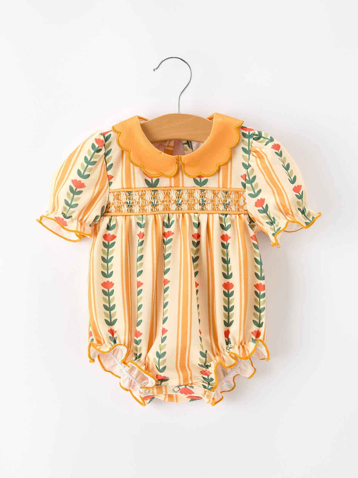 Rylee Faith Designs - Fall Floral Stripe Baby Girls Romper Petals Collar Smocked - alternate view 6