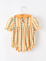 Rylee Faith Designs - Fall Floral Stripe Baby Girls Romper Petals Collar Smocked - alternate view 7