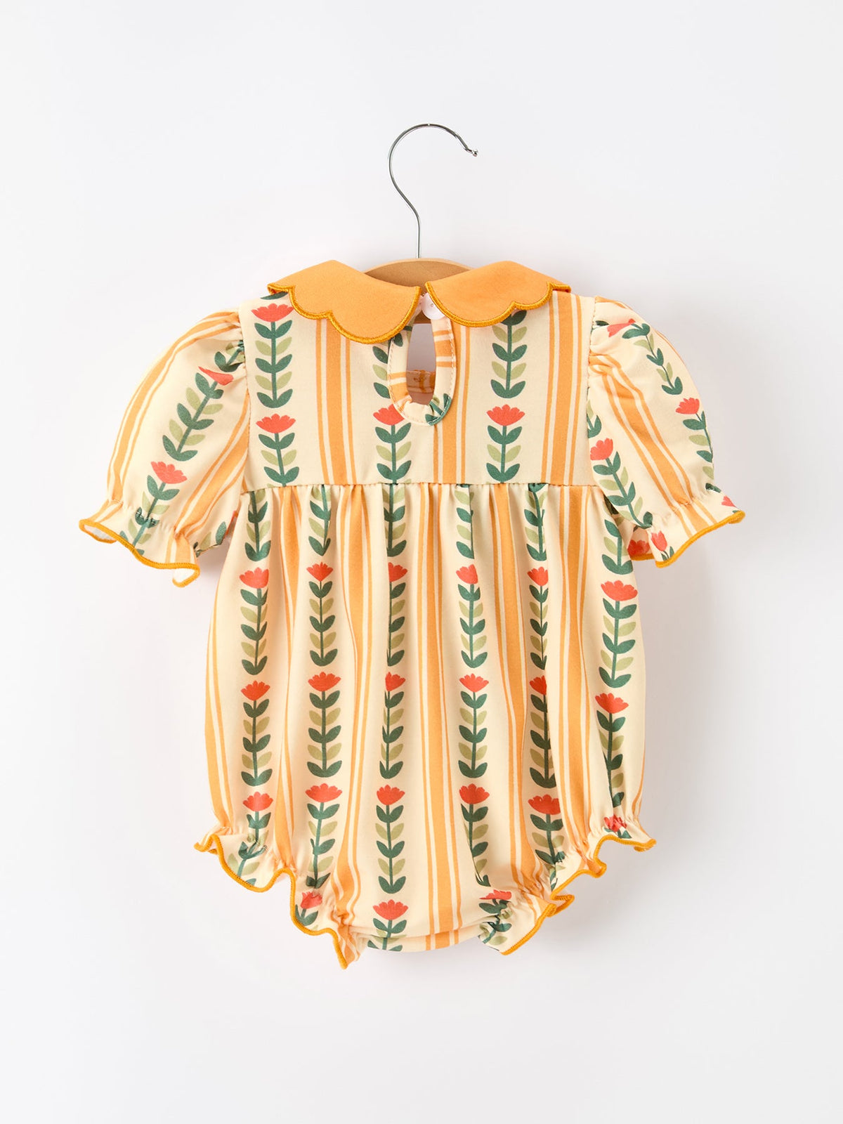Rylee Faith Designs - Fall Floral Stripe Baby Girls Romper Petals Collar Smocked - alternate view 7