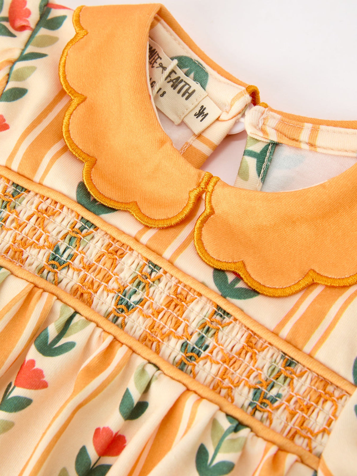 Rylee Faith Designs - Fall Floral Stripe Baby Girls Romper Petals Collar Smocked - alternate view 8