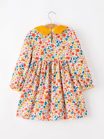 Rylee Faith Designs - Floral Girls Dress Yellow Velvet Collar Bow Puff Sleeve Dress - alternate view 2