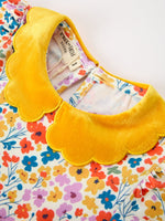 Rylee Faith Designs - Floral Girls Dress Yellow Velvet Collar Bow Puff Sleeve Dress - alternate view 3