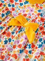 Rylee Faith Designs - Floral Girls Dress Yellow Velvet Collar Bow Puff Sleeve Dress - alternate view 4