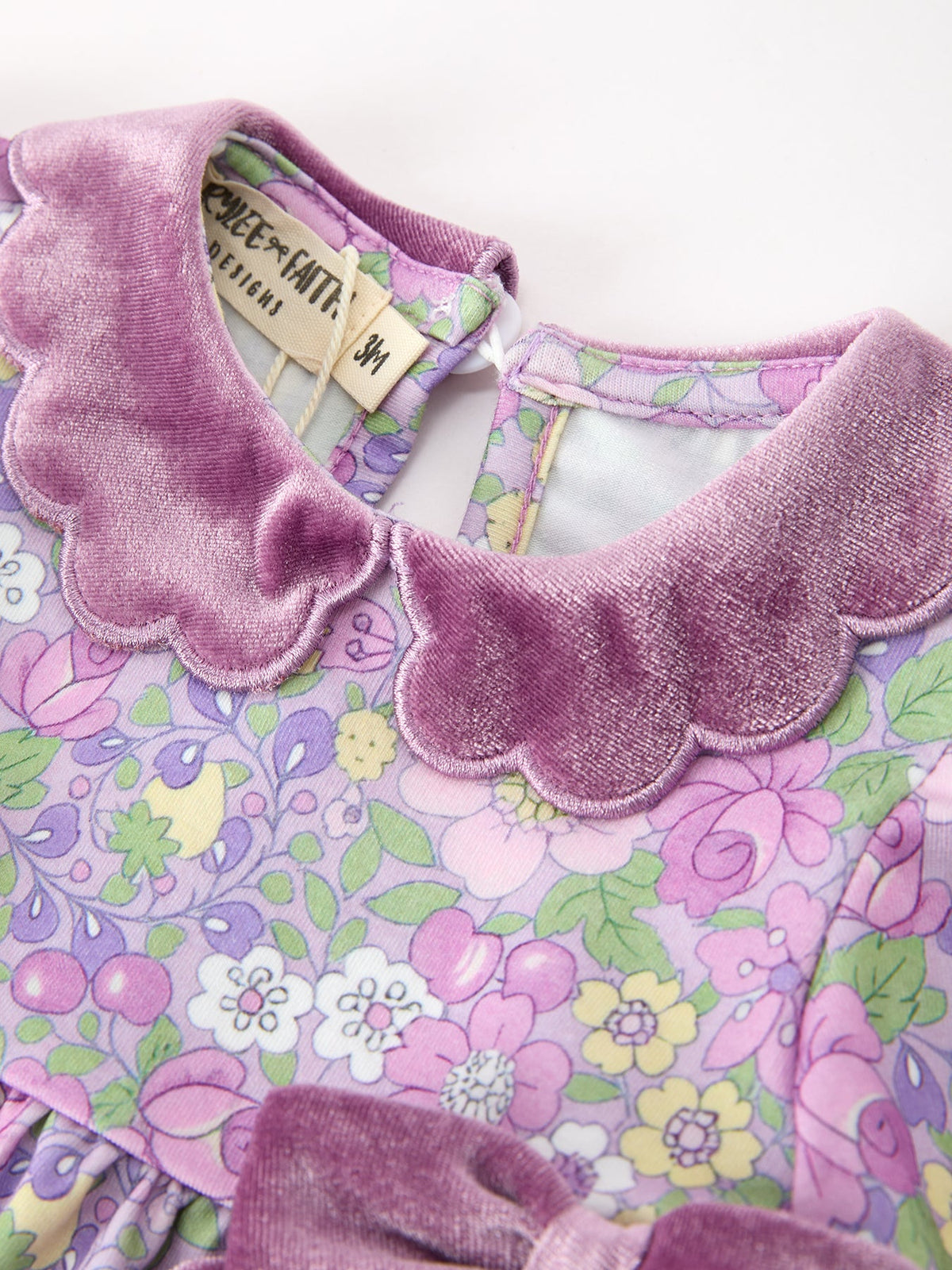 Rylee Faith Designs - Purple Floral Velvet Baby Girl Outfit Set Ruffle Bow Bloomers - alternate view 3
