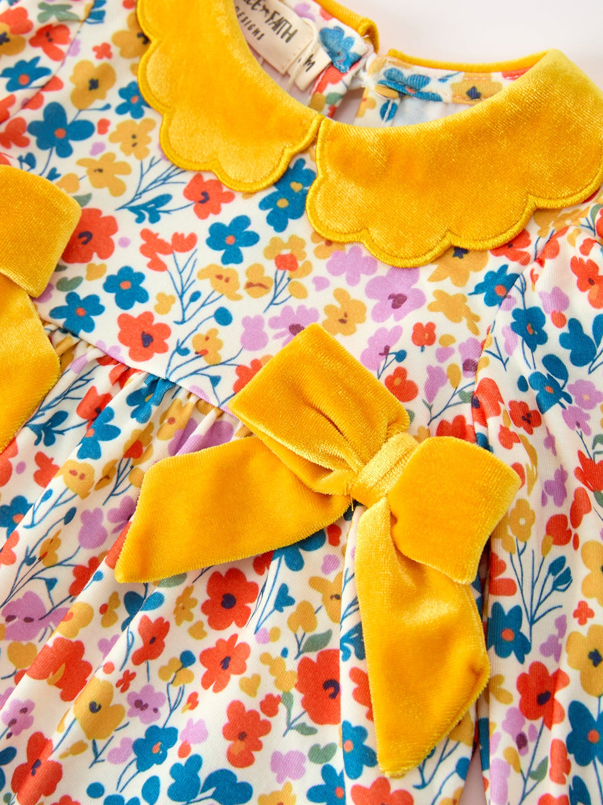 Rylee Faith Designs - Floral Baby Girl Outfit Set Yellow Velvet Collar Bow Bloomers - alternate view 3