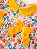 Rylee Faith Designs - Floral Baby Girl Outfit Set Yellow Velvet Collar Bow Bloomers - alternate view 3