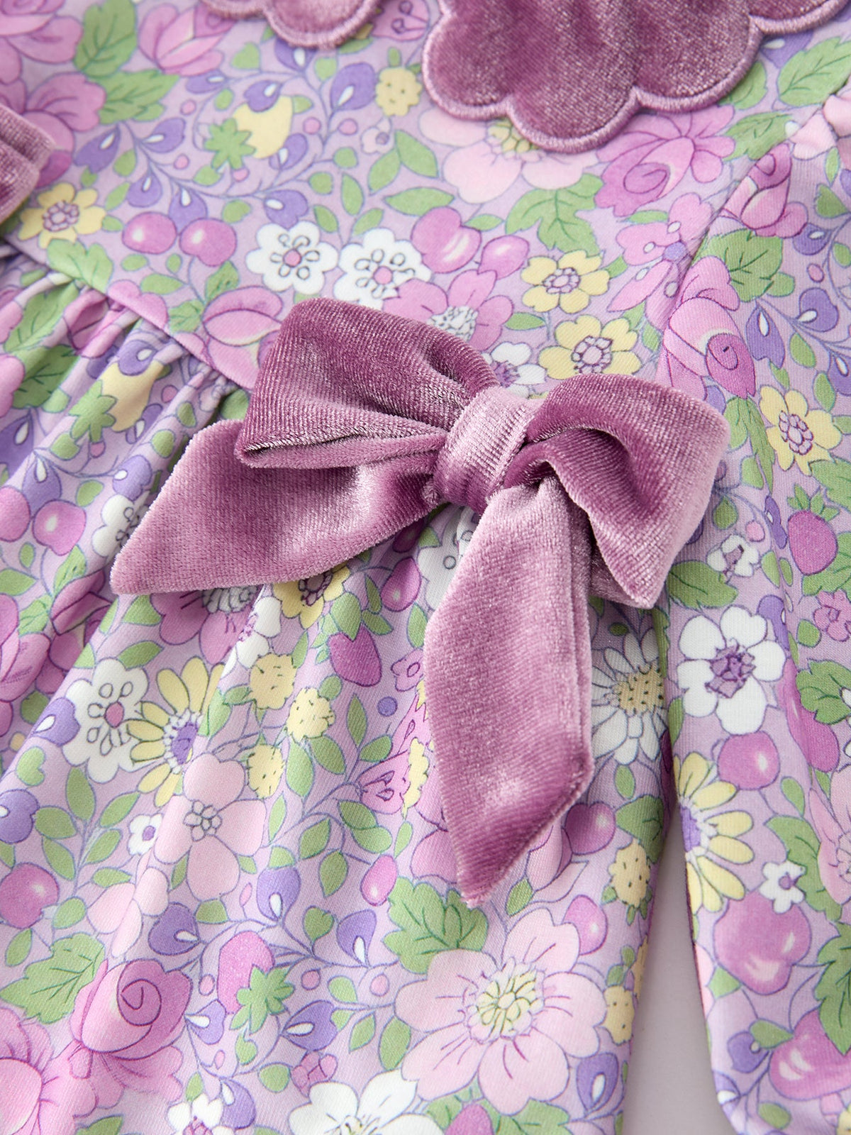 Rylee Faith Designs - Purple Floral Velvet Baby Girl Outfit Set Ruffle Bow Bloomers - alternate view 4