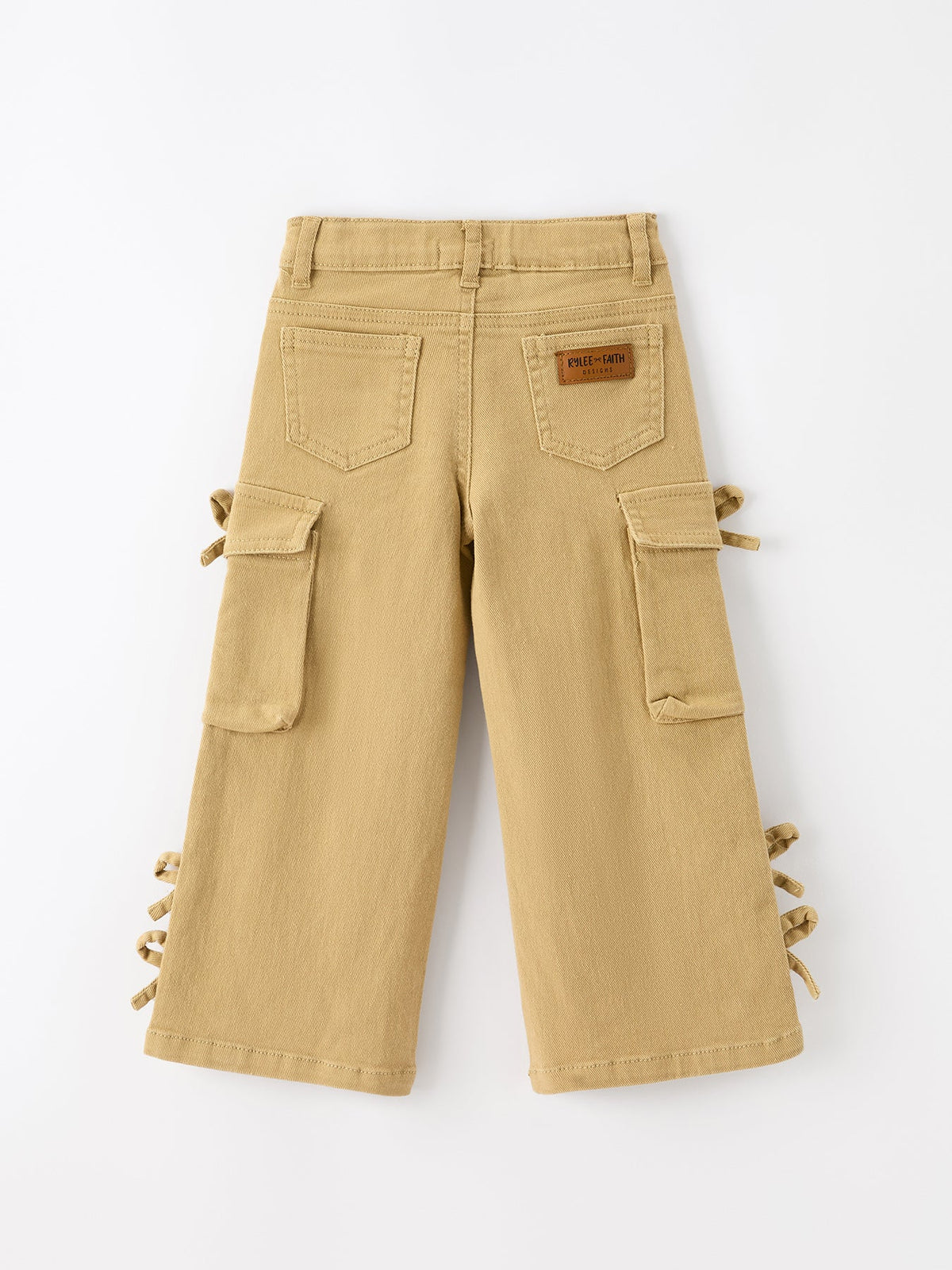 Rylee Faith Designs - Girls Solid Cargo Leggings Side Bow Pocket Wide Leg Pants - alternate view 2