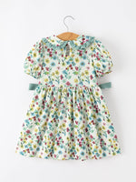 Rylee Faith Designs - Green Floral Girls Dress Petal Collar Bow Waist Puff Sleeve Dress - alternate view 2