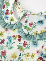 Rylee Faith Designs - Green Floral Girls Dress Petal Collar Bow Waist Puff Sleeve Dress - alternate view 3