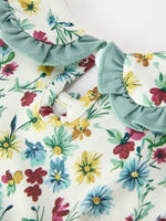 Rylee Faith Designs - Green Floral Girls Dress Petal Collar Bow Waist Puff Sleeve Dress - alternate view 4