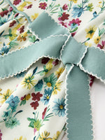 Rylee Faith Designs - Green Floral Girls Dress Petal Collar Bow Waist Puff Sleeve Dress - alternate view 5